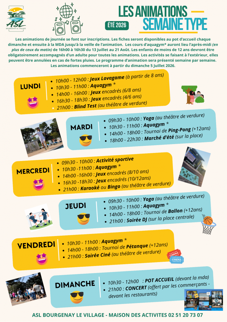 semaine type du programme 2026